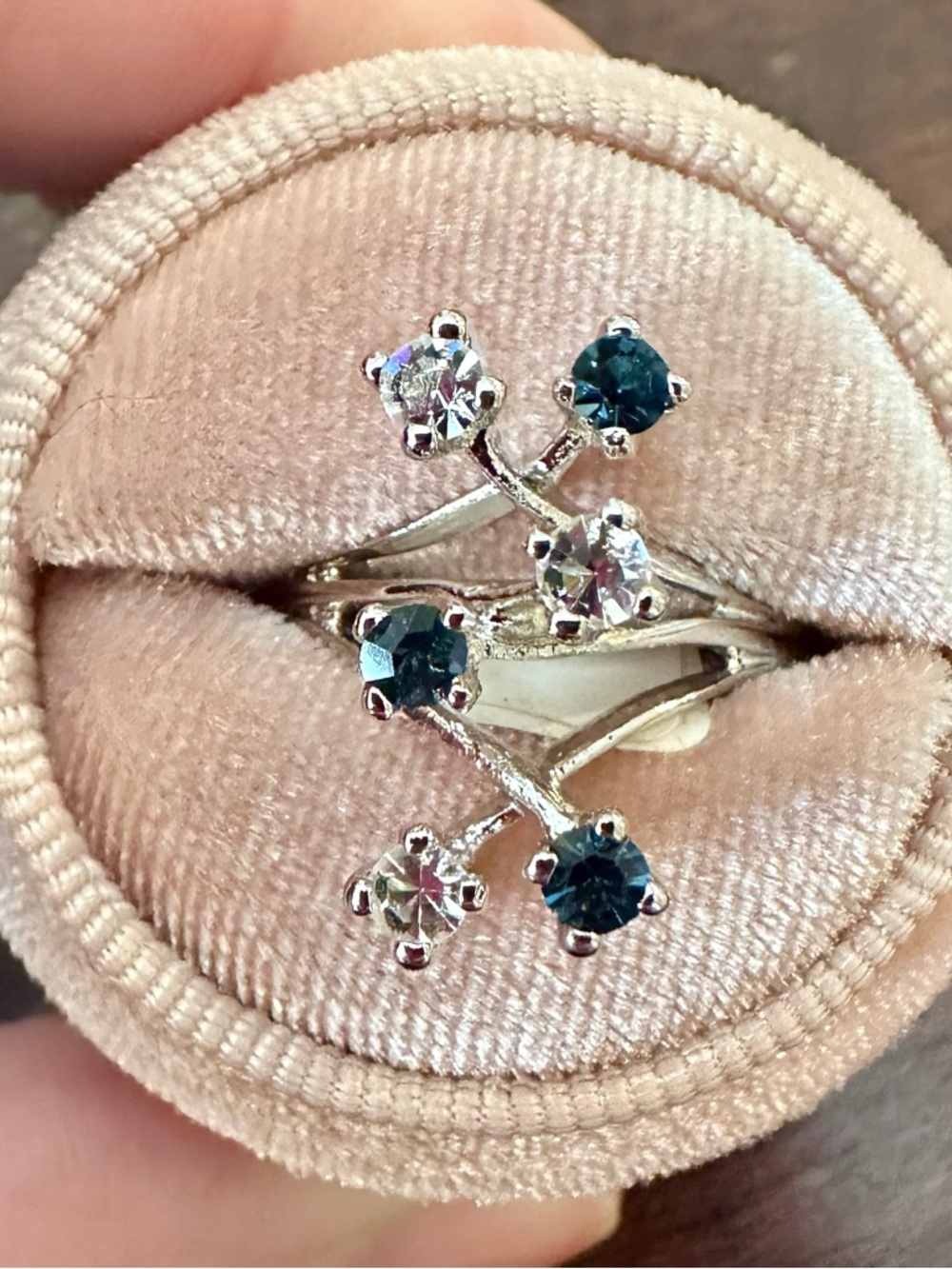 Providence Vintage Jewelry Blue & Clear Stone Branch Bypass Ring – Size 8 | New